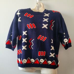 Vintage Chaus Sweater. Red/white/blue. Button Detail. Size:M